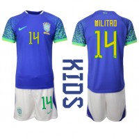 Fotbalové Dres Brazílie Eder Militao #14 Dětské Venkovní MS 2022 Krátký Rukáv (+ trenýrky)